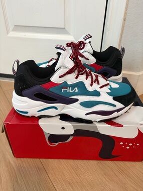 Fila Men’s Multicolor Mesh & Suede Sneaker — Teal, White, Black, Red, Purple